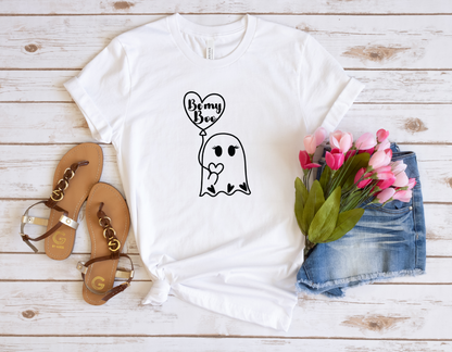 Be My Boo Ghost Valentine Shirt – Cute Love Graphic Tee (Black & White)