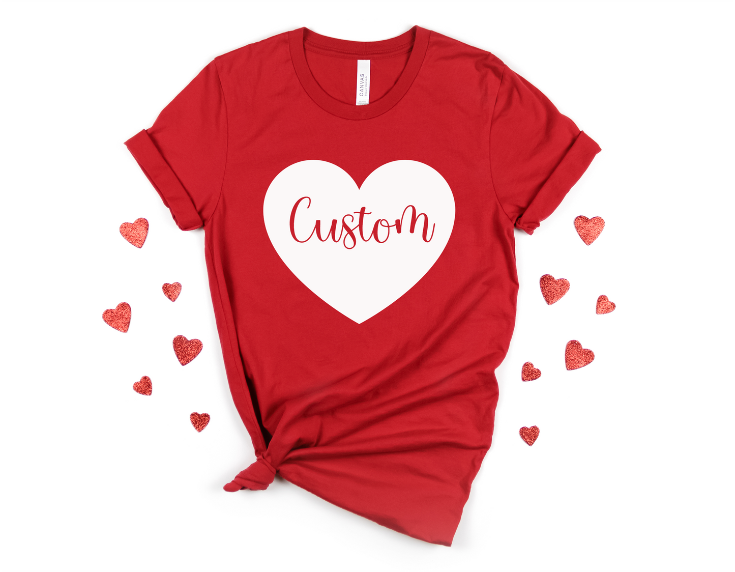 Custom Name Heart Shirt – Personalized Valentine’s Day Tee (Black, Red & White)