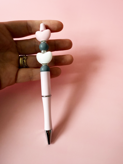 Heart Beaded Pen – Soft Pink & Neutral Design | Cute Gift Pen