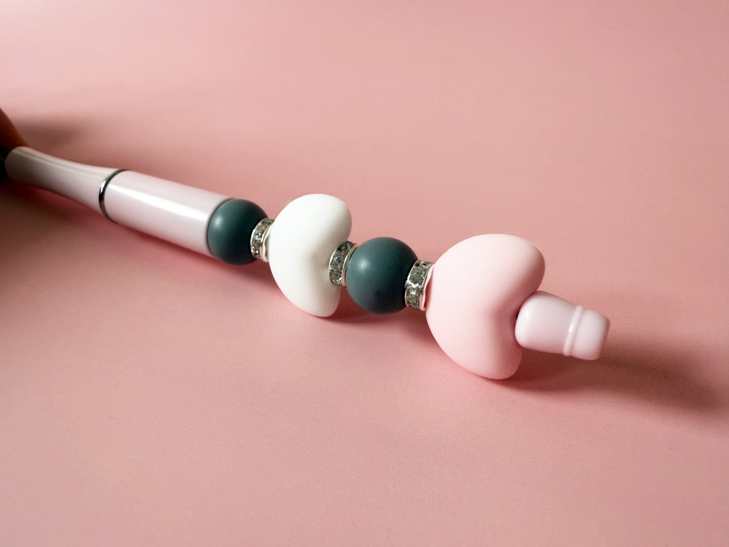 Heart Beaded Pen – Soft Pink & Neutral Design | Cute Gift Pen