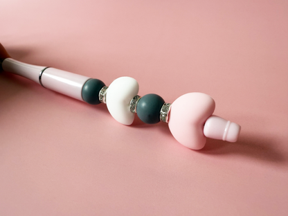 Heart Beaded Pen – Soft Pink & Neutral Design | Cute Gift Pen