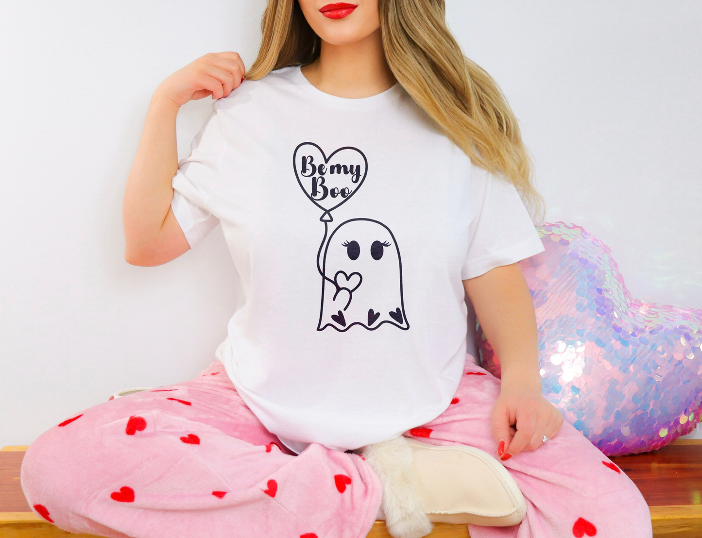 Be My Boo Ghost Valentine Shirt – Cute Love Graphic Tee (Black & White)
